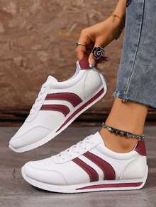 1 Pair Soft Sole Anti-Slip Fashionable Casual Sneakers, Suitable For Teenagers, Spring/Autumn - Red - View 11