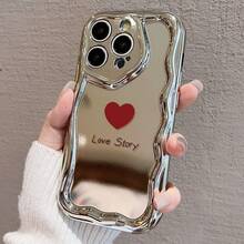 【愛の物語】 17 Pro Max/16 Pro/15 Plus/14/13/12/11対応 電鍍防摔ケース 赤ハートデザイン クリーム系スタイル 衝撃吸収 ディスプレイ・カメラ保護 軽量かつ丈夫 スマホカバー ファッションアクセサリー - シルバー - チェックする 2