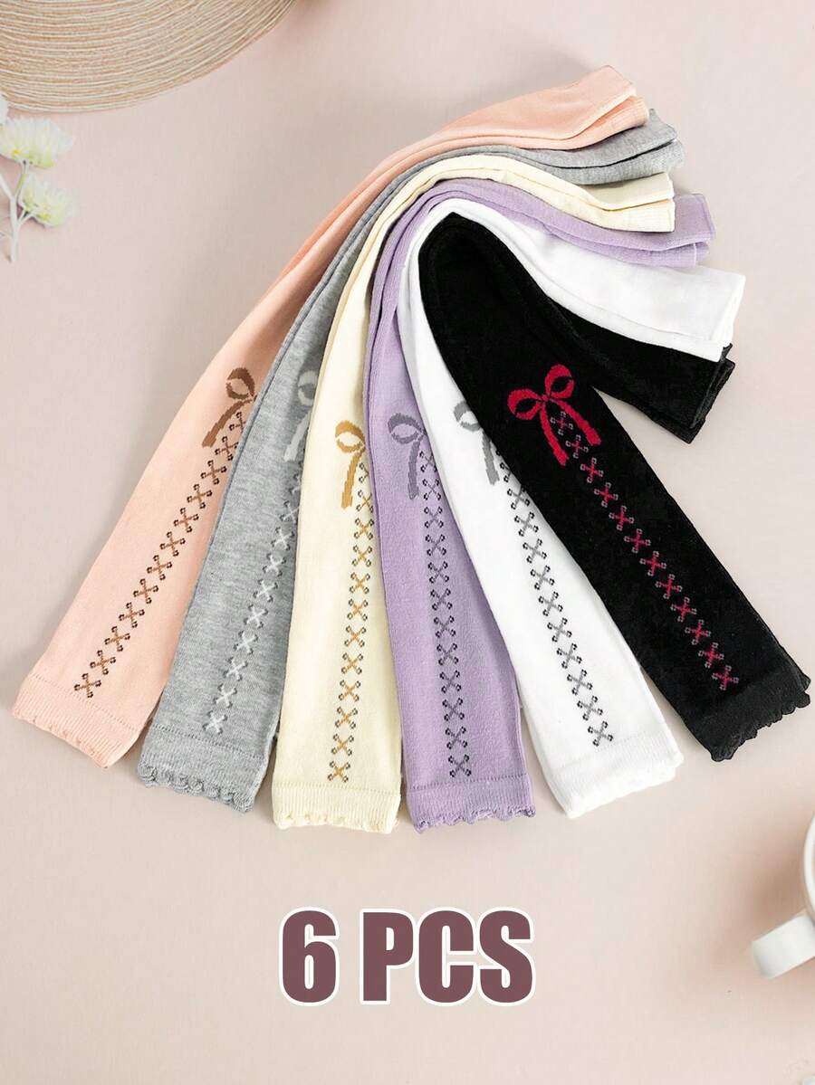 6 PCS Kids' Spring And Autumn Tights, Girls' Skinny Leggings. Ideal For Children's Daily Wear, Soft And Comfortable With Moderate Thickness, Perfect For Spring And Autumn Seasons. - Multicolor - View 1