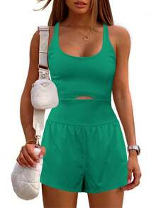 1 Pc Womens Running Workout Rompers One Piece Outfits Exercise Jumpsuits Sleeveless Athletic Tennis Romper Gym Yoga Clothes Women's Shorts,Womens Casual Shorts,Ladies Shorts,Women's Summer Shorts Women's High Waisted Shorts,Women's Casual Stretch Shorts,Women's Denim Shorts,Women's Linen Shorts,Women's Biker Shorts,Women's Athletic Shorts,Women's Flowy Shorts Valentine's Day Shorts For Women,Valentine's Day Women's Shorts,Valentine's Day Casual Shorts For Women,Women's Shorts For Valentine's Day Valentine's Day Clothes Valentine's Day Gift - 綠色 - 查看 3