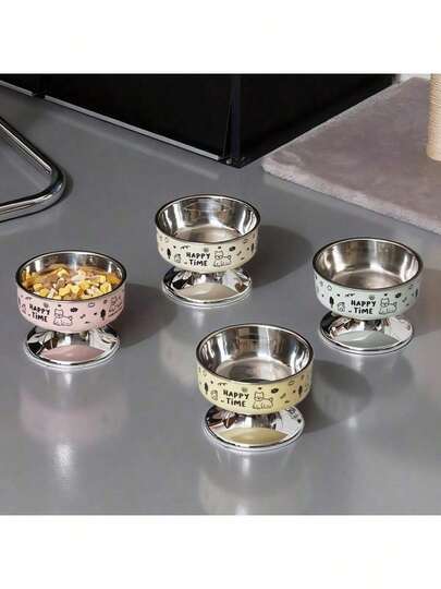 1pc Stainless Steel Elevated Pet Bowl, Anti-Slip & Neck-Friendly, Large Capacity Pet Feeder