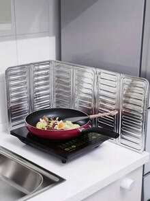 1pc High Temperature Aluminum Kitchen Splash Guard, Anti-Leakage Splash Board, Suitable For Gas Stove, Home, RV And Camping Cookware, Foldable Splash Panel - Multicolor - View 3