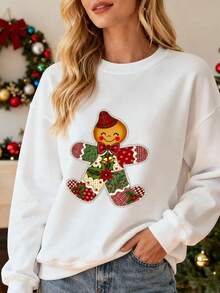 Sudadera para mujer con estampado de hombrecito de jengibre, ideal para fiestas navideñas, regalo para ella, cómoda y elegante, adecuada para uso diario y ocasiones especiales - Blanco - Ver 1
