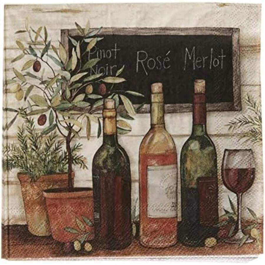 Boston International servilletas de papel para cócteles y bebidas, , 5 x 5-Inches, 1(5 x 5-Inches Vino y aceitunas) - Multicolor - Ver 1