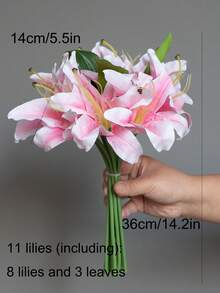 1 buchet Buchet de flori de crin artificiale de înaltă calitate, piesă centrală de nuntă de lux, decor pentru sufragerie și masă, aranjament floral artificial ușor