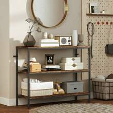 HOMCOM Console Table, Side Table With 3-Tier Shelf, Chipboard, Metal, Light Brown - Rust Brown - View 7