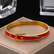 Fashionable & Elegant Faux Leather Buckle Bracelet, Stainless Steel Colorful Enamel Cuff Jewelry For Women, Suitable For Daily Wear, Parties, Mothers Day, Birthday Party Jewelry Gift - Imitation Leather Buckle Enamel Bracelet - View 10