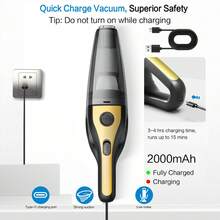 CascadeVac 2000mAh tragbarer Handstaubsauger, starke Saugkraft USB aufladbar Mini-Staubsauger mit mehreren Zubehörteilen, geeignet für Auto, Zuhause, Büro und Fugen - Gelb - Übersicht 12