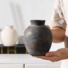 Decorative Ceramic Vase for Home, Table, Living Room, Bathroom, Shelf, Mantel Decoration - Rustic Ceramic, Boho Style, Terracotta with Bronze Accents - 443-bronce - Ver 4