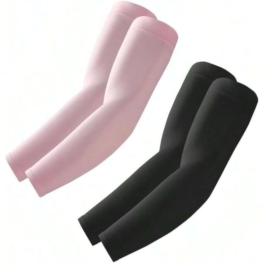 Arm Sleeves Cooling UV Sun Protection Sports Compression For Men/Women - 2雙 - 黑色+粉紅色 - 查看 1