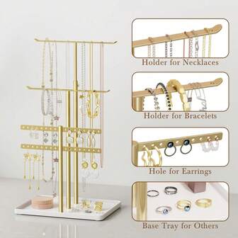 1pc- Jewelry Rack Holder, Necklace Rack With Base, 5-Layer Earring Display Rack, Jewelry Rack Display Tree, Bracelet Earring Ring, Display Rack Room Decoration Gift. Removable And Convenient. Bedroom/Window Display/Activity Exhibits/In-Store Decoration/Photo Ornaments. Ins//Simplicity/Fashion/Extravagance/Elegance. Christmas/Birthday/Celebration (Random Style/Random Pattern/Random Accessories)