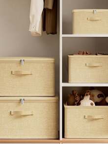 Składane pudełko do przechowywania z zamkiem błyskawicznym i uchwytem, morelowo-żółte pudełko do przechowywania, poliester, len, kwadratowe, z pokrywką, wytrzymałe i uniwersalne, używane do przechowywania ubrań, zabawek i innych przedmiotów, dekoracja wnętrz, dekoracja sypialni, dekoracja, przechowywanie, dżinsy - morelowy żółty - Zobacz 4