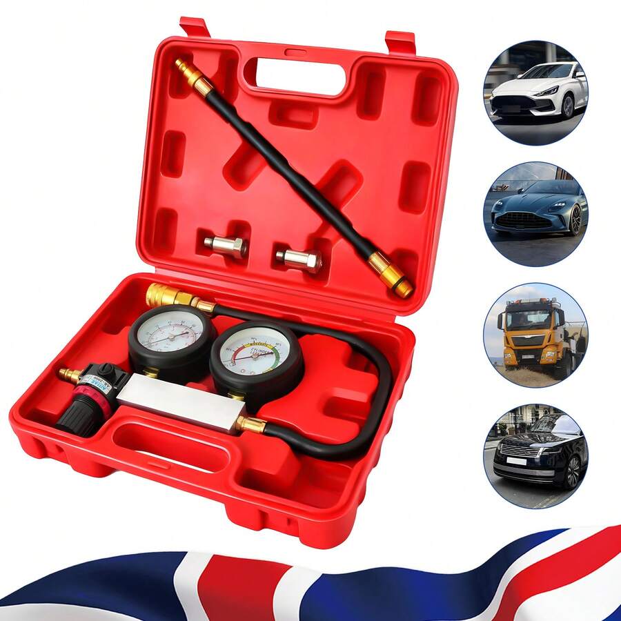 UK Petrol Engine Cylinder Leak Down Tester Compression Leakage Detector Kit Set - Màu Hoa hồng đỏ - Xem 1