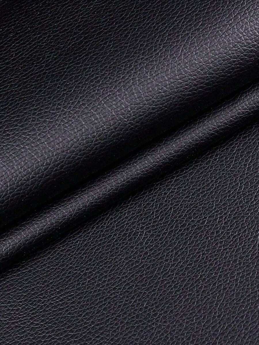 1pc Black Faux Leather Fabric With Litchi Texture, Suitable For Sofa Cushion, Leather Clothing DIY - Black - View 1