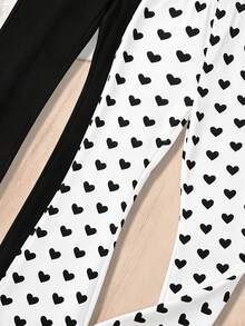 2pcs/Set Young Girl Pants, Heart Print & Solid , Fashion Matching, Sister Set - White - View 7