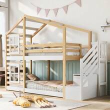 Kids Bed Frames, Headboards & Footboards - Natural+White + Solid Wood+MDF + 90cm*200cm-1 - View 12