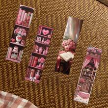 30pcs Valentine's Day Card Bookmarks Pink Style Illustrations Paper DIY Message Cards With Books Flowers For Reading Crafting - Multicolor - View 7