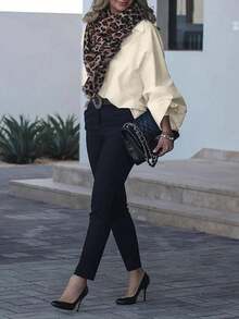 British Style Woven Lantern Sleeve Blouse Spring - Apricot - View 3