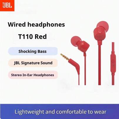 JBL T110 Wired Earphone With 3.5mm Interface For Gaming PC And Cellphone Calling, In-Ear Stereo Earbuds Headset