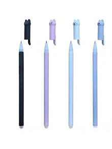 4Pcs Cat Erasable Gel Pen 0.5mm Magic Ink Blue Black Pen Set With Rubber Eraser Creative School Stationery