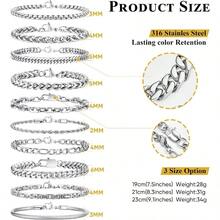 - Pulsera de cadena de plata para hombre, 10 piezas de cuerda de acero inoxidable slido//clip de papel, eslabones cubanos/eslabones de serpiente/juego de pulsera gruesa para hombres, - 8.0 Pulgadas + Plata - Ver 8