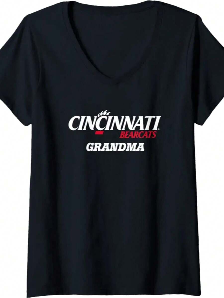 Womens University Of Cincinnati Bearcats Grandma V-Neck T-Shirt - 黑色 - 查看 1