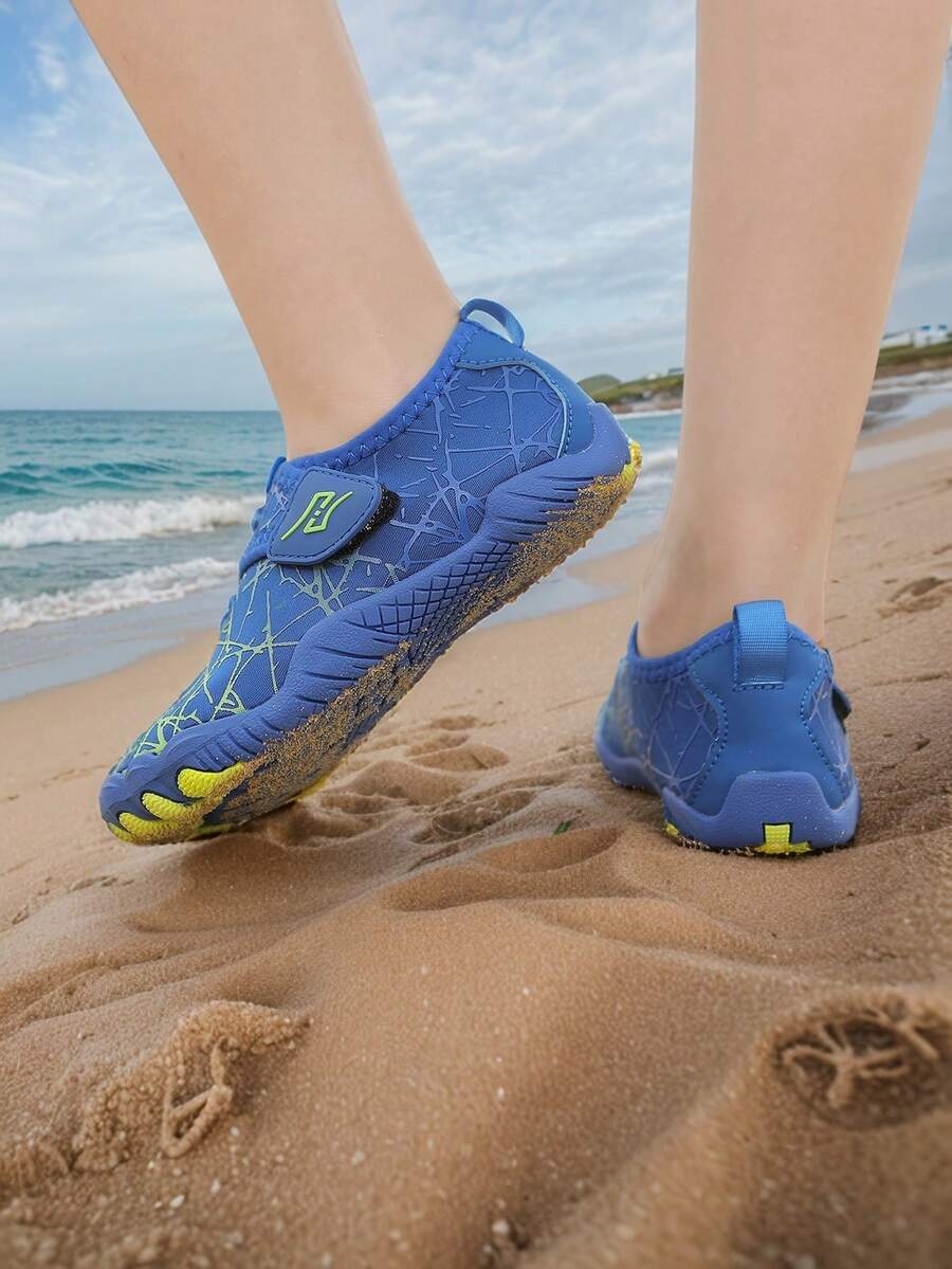 Kids Summer New Aqua Shoes, Random Animal Print, Breathable Mesh Upper, Low-Top Hook And Loop Closure, Quick-Dry Barefoot, Boys Beach/Swimming Shoes, Rubber Non-Slip Sole, Outdoor Cycling, Indoor Fitness Yoga Running Jumping Multifunctional Training Shoes - Blue - View 1