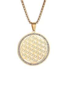 1 pieza Nuevo collar colgante de acero inoxidable con flor de la vida de geometría sagrada de moda retro para hombres - Moda - Ver 8