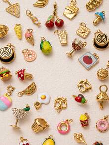 1件装时尚逼真食物系列吊坠，包含迷你蛋糕、披萨、冰淇淋、巧克力片、棉花糖、柠檬樱桃，不锈钢材质，18K镀金，DIY饰品，项链、手链、耳环、钥匙扣、包包、女士饰品、钱包配件，不锈钢吊坠，礼品 - 彩色 - 查看 3