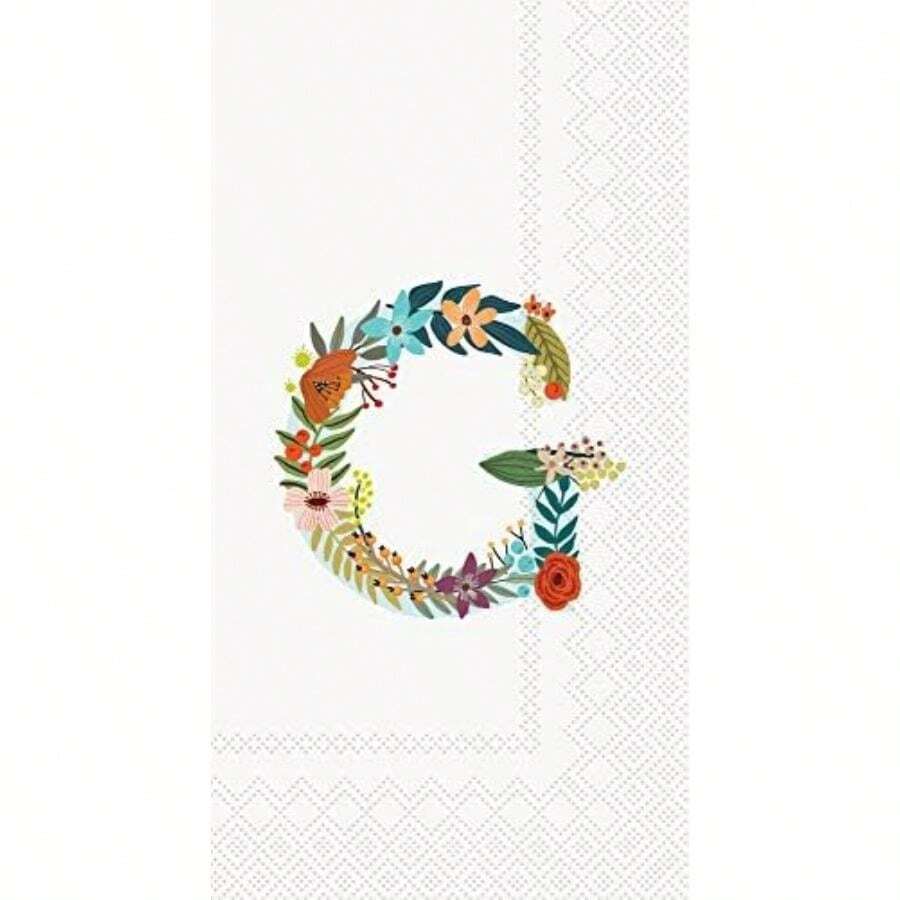 Boston International IHR - Servilletas de papel de 3 capas, tamaño de huésped, color negro(16-Count Guest Size, Monograma floral G) - Multicolor - Ver 1