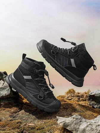 Children's Breathable Mesh Mid-Top Lace-Up Outdoor Casual Shoes, Slip-Resistant Sole, Toe Protection, Boys Spring/Summer