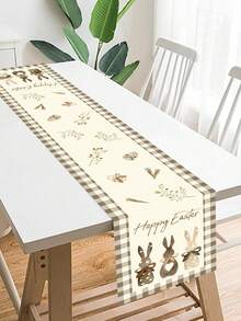 1 pieza Camino de mesa de Pascua feliz, de 180*35cm de poliéster con decoración de conejos y estampado a cuadros, decoración de fiesta de Pascua, decoración del hogar para Pascua, suministros para la búsqueda de huevos de Pascua, decoración de cocina, decoración de mesa, decoración de primavera, suministros para fiestas de primavera, regalo de Pascua - Multicolor - Ver 8
