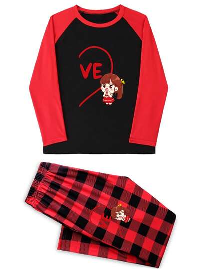 "Love Cartoon Girl Pattern" Adult Loungewear Set, Ideal For Sweet Style Fans And Relaxed Wear Lovers, Adorable & Breathable.