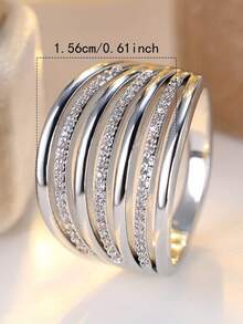 Tsnamer Un elegante anillo de zirconia cúbica con capas, anillo de moda para mujer, anillo de promesa, joyería de boda, joyería de vacaciones para ella - anillo - Ver 4