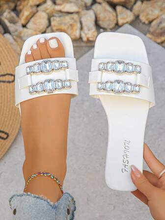 Damtofflor med fyrkantig tå i bohemisk stil - Moderiktiga sandaler med öppen tå, Avslappnade sandaler för inomhus-/utomhusbruk, Elegant design