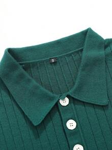 Men's Green Knitted Polo Collar Short Sleeve Shirt, Lightweight Breathable Moisture-Wicking Slim Fit Vertical Striped Knit T-Shirt, Summer - Green - View 3