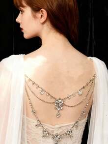 Multi-Layer European & American Crystal Tassel Shoulder Chain, Floral Crystal Pendant Shawl Necklace For Women, Suitable For Nightclub And Party - Silver - View 2