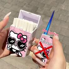 Sanrio 1 Piece Hello Kitty Cartoon Portable Cigarette Case (Without Lighter), Creative And Personalized Storage For 20 Cigarettes, Transparent Plastic Material Flip Design, Cigarette Storage Box, Cute Cartoon Cigarette Case, Transparent Cigarette Case With Friends, Smoking Equipment Storage Box, Innovative Design Flip Cover, Back To School, Party Supplies