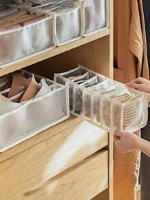 1pc Underwear & Socks Storage Box, Household Wardrobe Drawer Organizer With Mesh Compartments - Beige - View 8