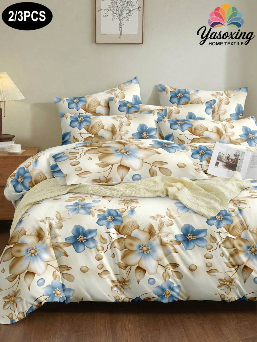 Bộ ga trải giường 2/3 món họa tiết hoa xanh dương, chất liệu microfiber mềm mại, thoáng khí và chống nhăn, kiểu dáng khách sạn sang trọng, quà tặng cho bố mẹ và bạn bè, bao gồm 1 vỏ chăn, 1/2 vỏ gối, kích cỡ: Siêu lớn, Lớn, Nữ hoàng, Đơn, ga trải giường ký túc xá, đồ dùng học tập. - Xanh đậm - Xem 1