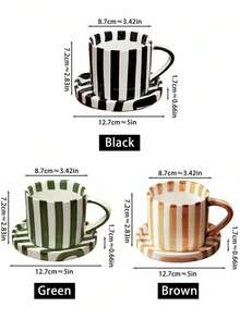 一套北欧条纹咖啡杯碟，简约办公拿铁陶瓷杯，家用马克杯碟