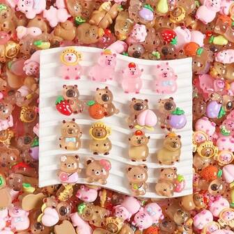 Assorted Cartoon Capybara & Hamster Resin Decorative Accessories, DIY Craft Supplies, Cream Glue