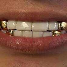 经典亮金色牙套，个性化嘻哈说唱牙齿配件，日常/派对/节日道具