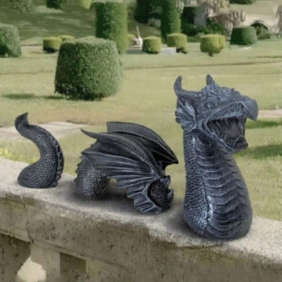 1pc Gothic Dragon Statue, Indoor& Outdoor Dragon Decor, Intricately Detailed, Unique Gothic Decorative Sculpture For Halloween Decorations, Party Decorations, Birthday Decorations, Garden Decor, Room Decor, Home Decor, Bedroom Accessories, Home Accessories And Holiday Essential - Multicolor - View 1