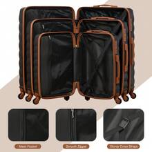 Luggage Set 3 Piece Suitcase Sets With Spinner Wheel, ABS Hardside Travel Laggage Travel Suitcase Suitcases Suit Case Durable Travel Luggage,Combination Lock, 360° Smooth-Rolling Wheels, Large Capacity For Travel, Ideal For School/College/Office Use, Suitable For Boys/Girls/Women/Man, Perfect For Trips & Daily Needs - 黑棕色 - 查看 9
