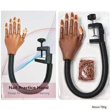Acrylic Nail Practice Hand, Professional Nail Art Practice Hand, Flexible Movable Fake Nail Model Hand, Suitable For Nail Art Practice And Display, Comes With 100pcs Brown Fake Nails - Brown - View 12