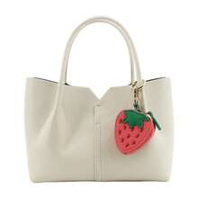 Strawberry Fruit Charm Coin Purse Cute Keychain Mini Pouch Wallet Gift For Girl Women Leather Keychain Holder Case Compatible With AirTag,Cute Air Tag Cover With Keychain Ring,GPS Tracker Case For Keys - 紅色 - 查看 7