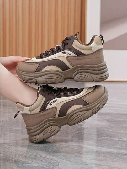 Women's Fashion Chunky Sneakers, Soft Sole Casual Versatile Platform Shoes For Petite, Autumn/Winter