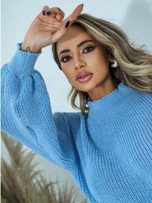 SELINE Women's Elegant Winter Blouse, Basic Knit. - Dusty Blue - View 4