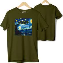 Men's Cotton T-Shirt Alien Starry Night ET - Green - View 2